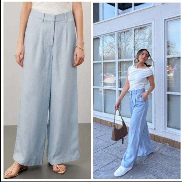 Rosetta Getty Pants - Rosetta Getty Linen Wide Leg Trousers Women's 10 Blue Linen Pants Sparkle 8